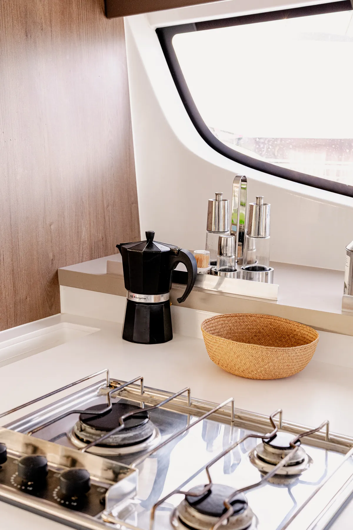 Galley with gas hob and espresso pot